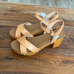 Leather faux wooden clogs